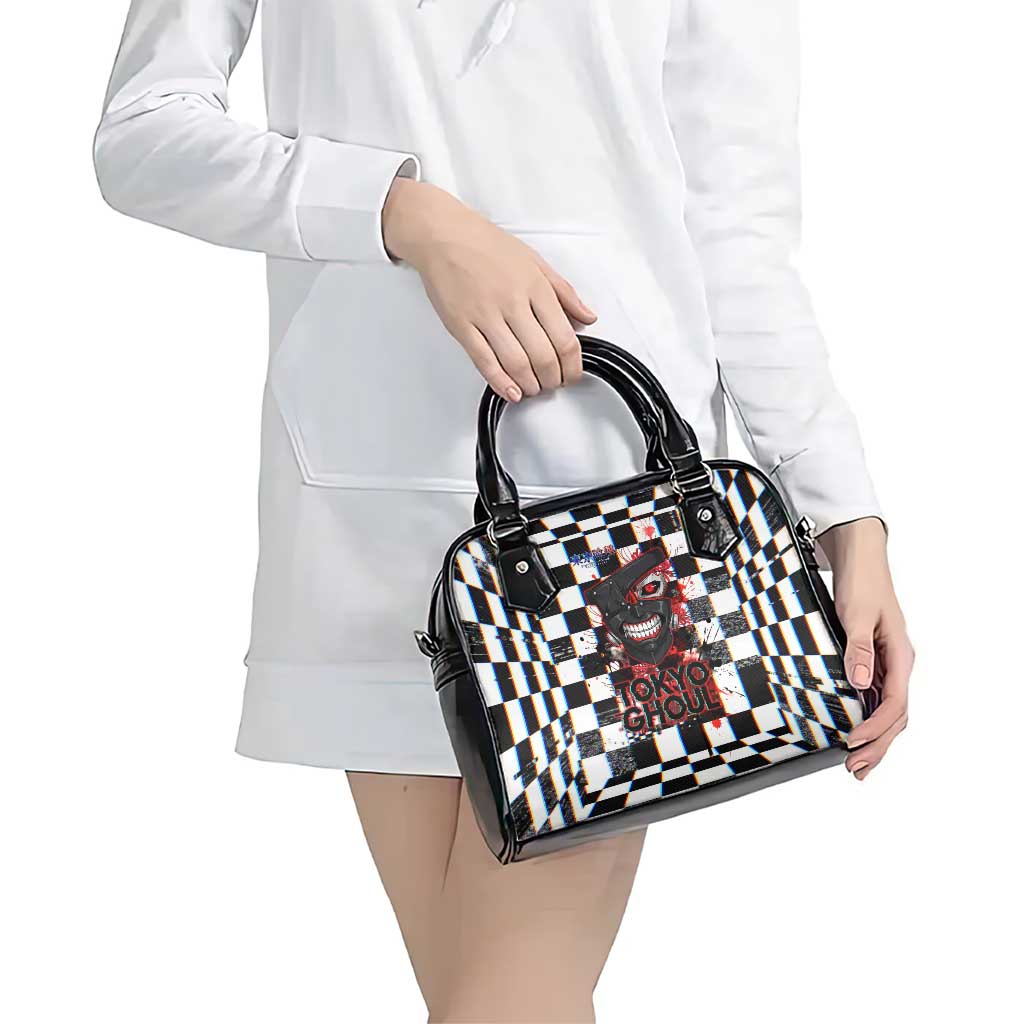 Tokyo Ghoul Kaneki Ken Shoulder Handbag Glitchcore Anime Style with Dark Checker Pattern