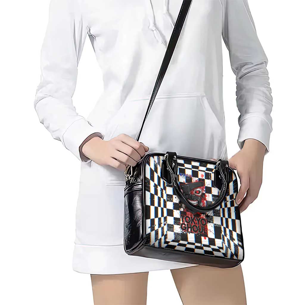 Tokyo Ghoul Kaneki Ken Shoulder Handbag Glitchcore Anime Style with Dark Checker Pattern