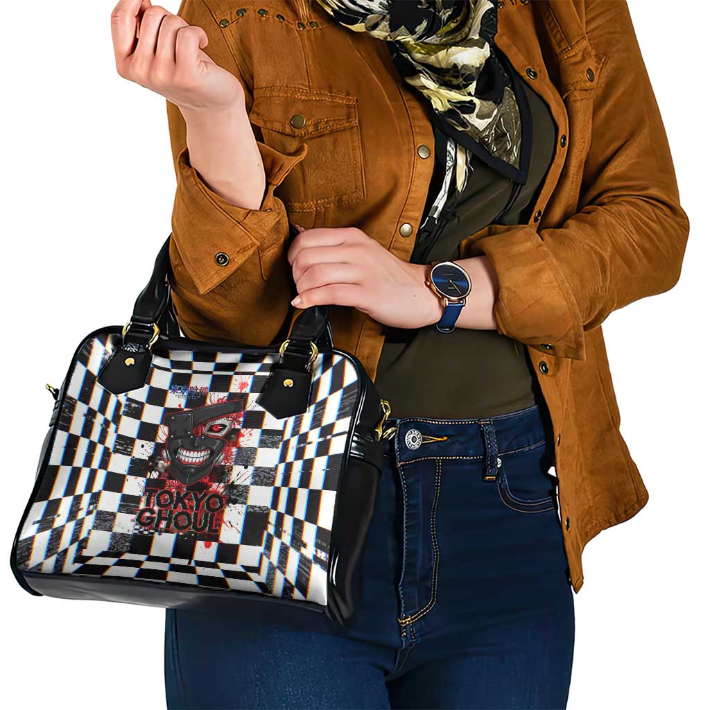 Tokyo Ghoul Kaneki Ken Shoulder Handbag Glitchcore Anime Style with Dark Checker Pattern