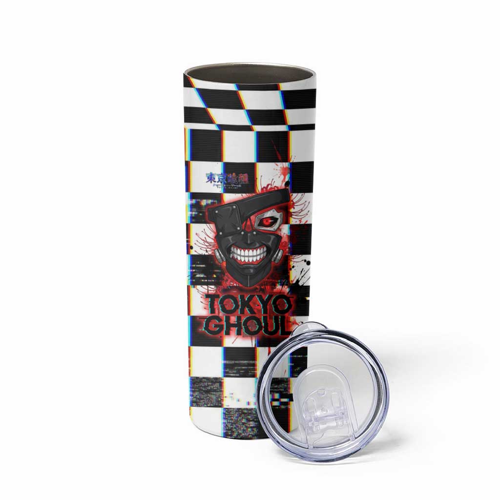 Tokyo Ghoul Kaneki Ken Skinny Tumbler Glitchcore Anime Style with Dark Checker Pattern