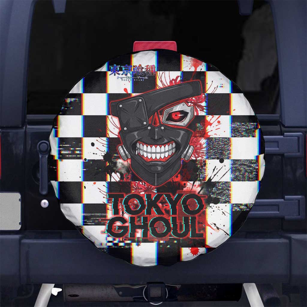 Tokyo Ghoul Kaneki Ken Spare Tire Cover Glitchcore Anime Style with Dark Checker Pattern