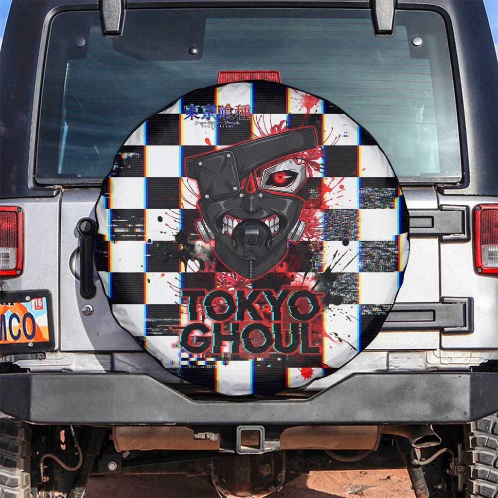 Tokyo Ghoul Kaneki Ken Spare Tire Cover Glitchcore Anime Style with Dark Checker Pattern
