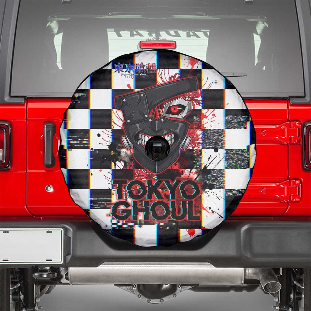 Tokyo Ghoul Kaneki Ken Spare Tire Cover Glitchcore Anime Style with Dark Checker Pattern