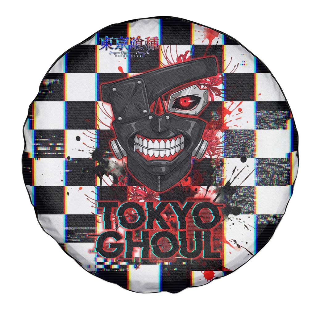 Tokyo Ghoul Kaneki Ken Spare Tire Cover Glitchcore Anime Style with Dark Checker Pattern