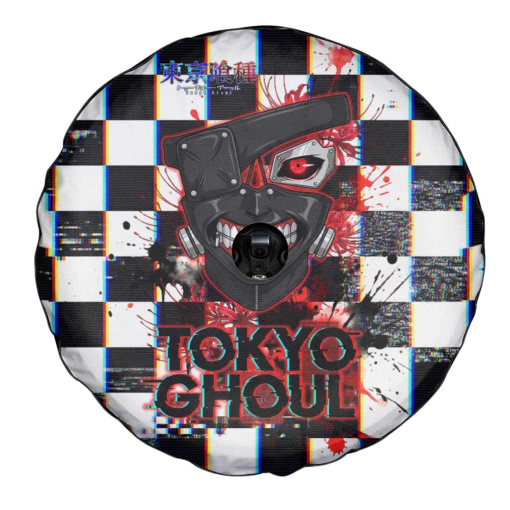 Tokyo Ghoul Kaneki Ken Spare Tire Cover Glitchcore Anime Style with Dark Checker Pattern