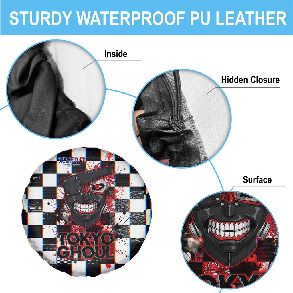 Tokyo Ghoul Kaneki Ken Spare Tire Cover Glitchcore Anime Style with Dark Checker Pattern