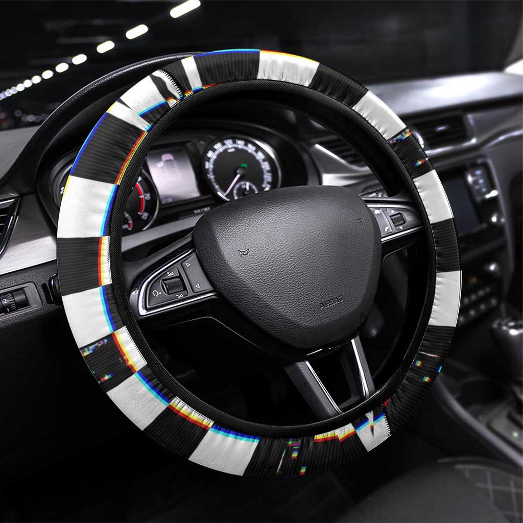 Tokyo Ghoul Kaneki Ken Steering Wheel Cover Glitchcore Anime Style with Dark Checker Pattern
