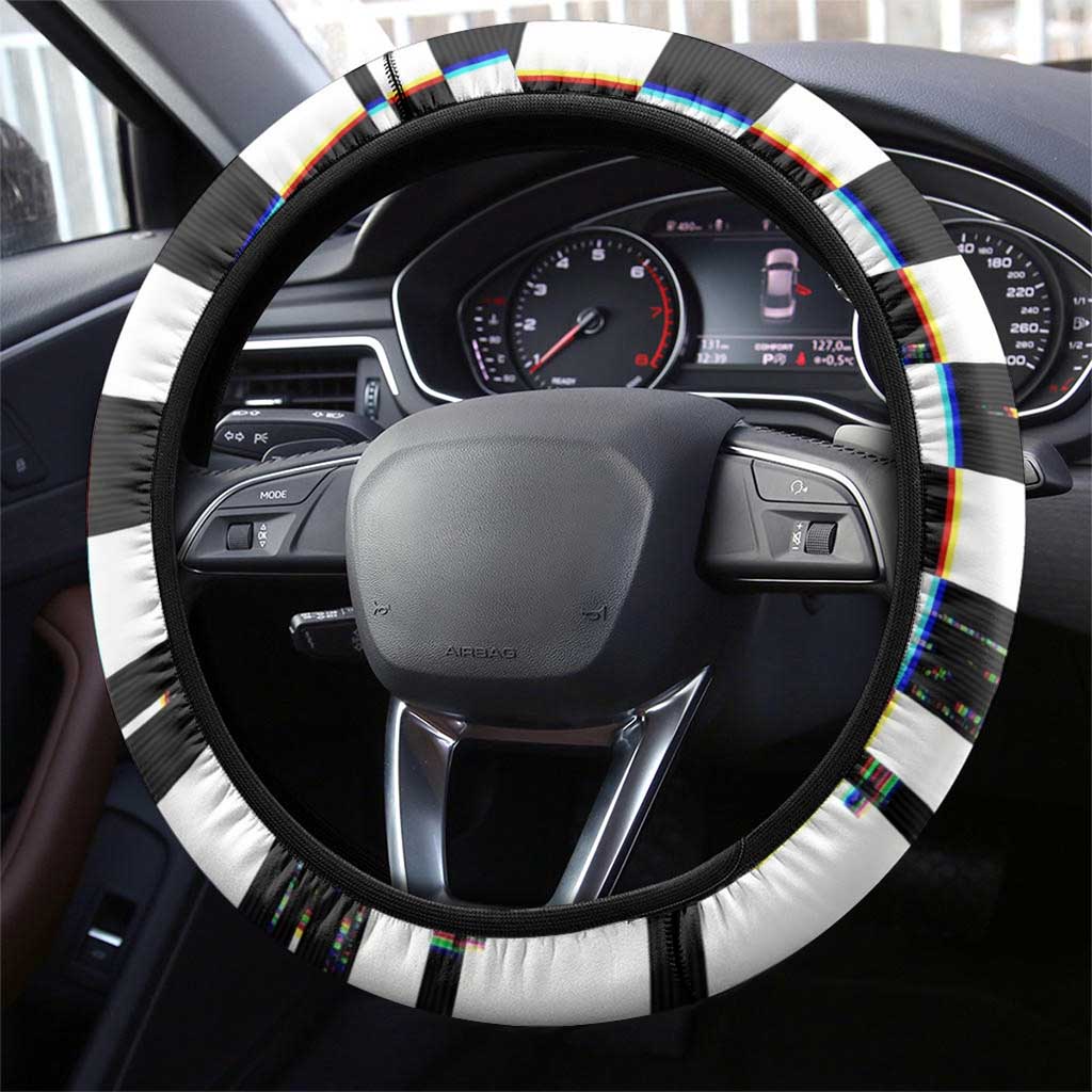 Tokyo Ghoul Kaneki Ken Steering Wheel Cover Glitchcore Anime Style with Dark Checker Pattern