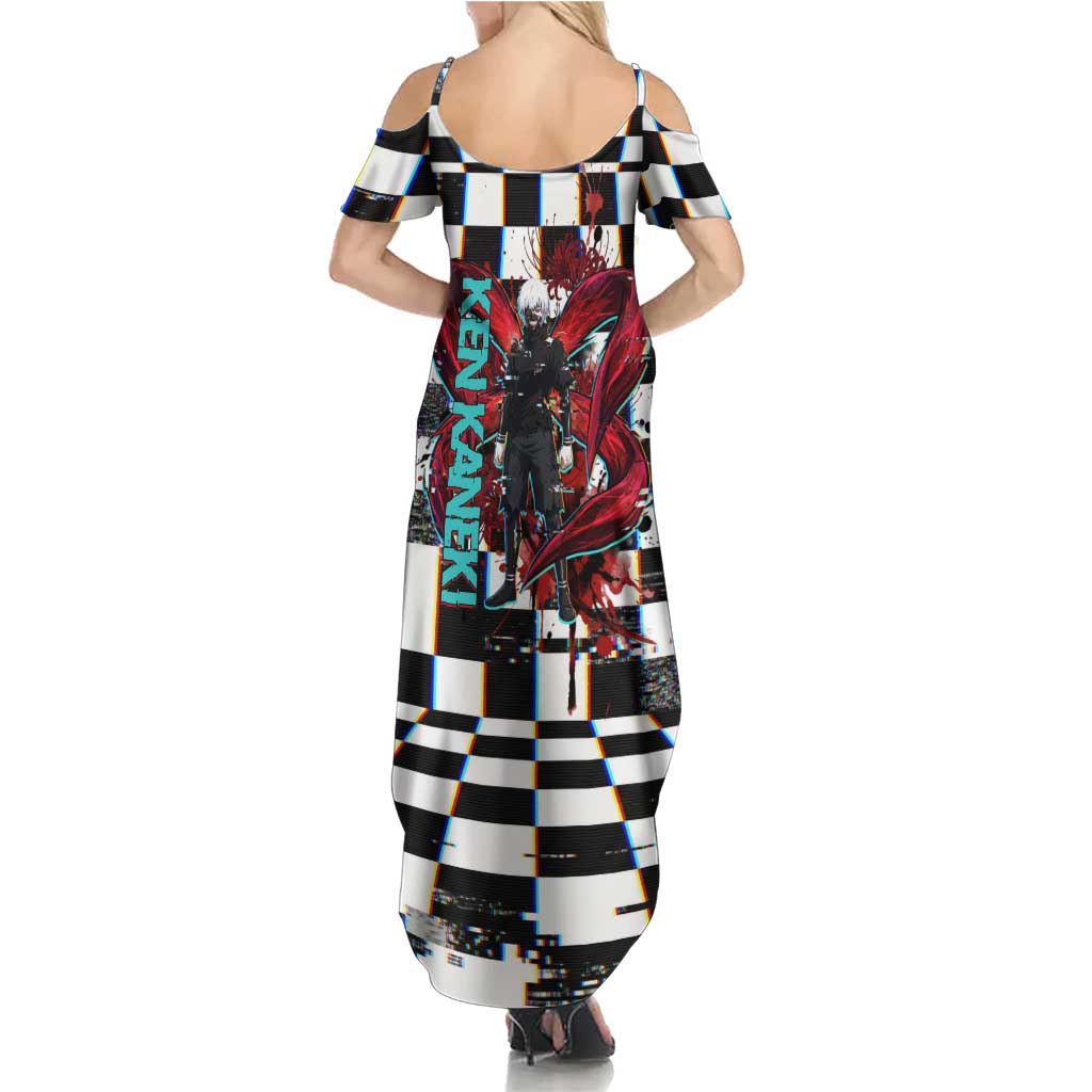 Tokyo Ghoul Kaneki Ken Summer Maxi Dress Glitchcore Anime Style with Dark Checker Pattern