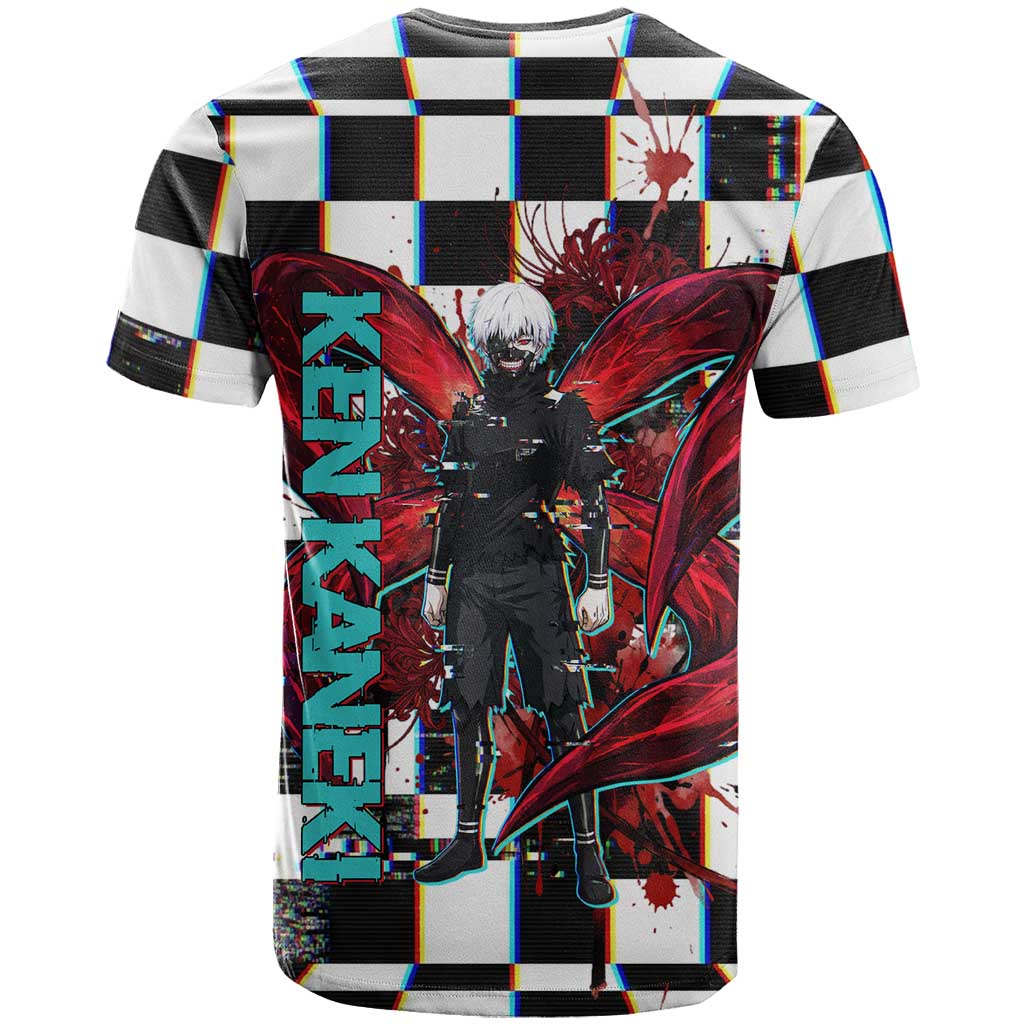 Tokyo Ghoul Kaneki Ken T Shirt Glitchcore Anime Style with Dark Checker Pattern
