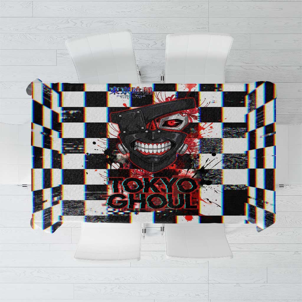 Tokyo Ghoul Kaneki Ken Tablecloth Glitchcore Anime Style with Dark Checker Pattern