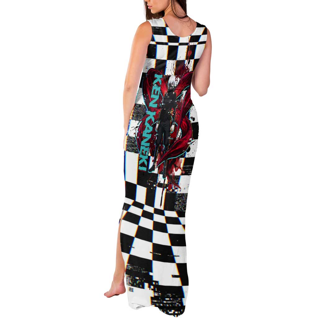 Tokyo Ghoul Kaneki Ken Tank Maxi Dress Glitchcore Anime Style with Dark Checker Pattern