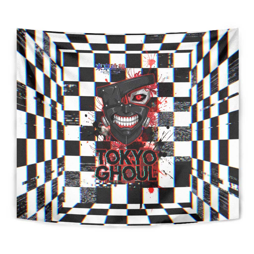Tokyo Ghoul Kaneki Ken Tapestry Glitchcore Anime Style with Dark Checker Pattern