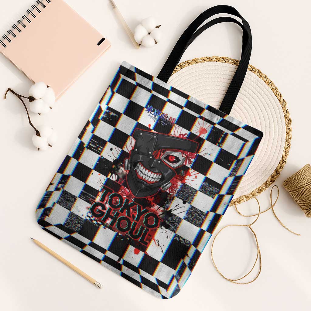 Tokyo Ghoul Kaneki Ken Tote Bag Glitchcore Anime Style with Dark Checker Pattern
