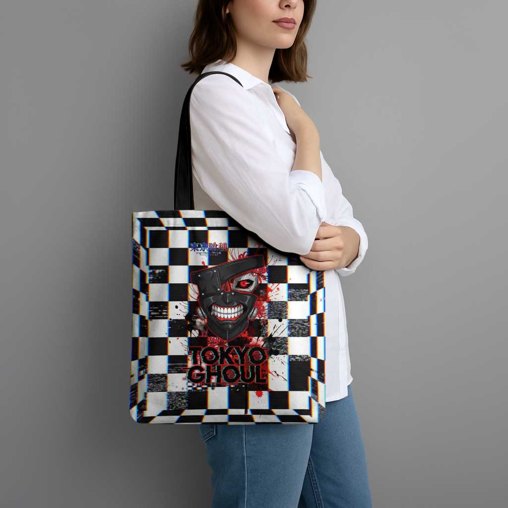 Tokyo Ghoul Kaneki Ken Tote Bag Glitchcore Anime Style with Dark Checker Pattern