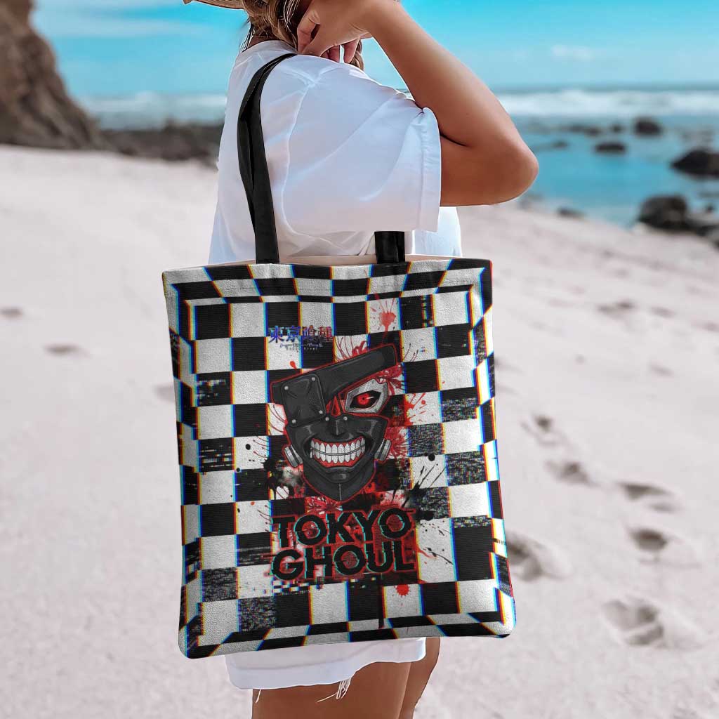 Tokyo Ghoul Kaneki Ken Tote Bag Glitchcore Anime Style with Dark Checker Pattern