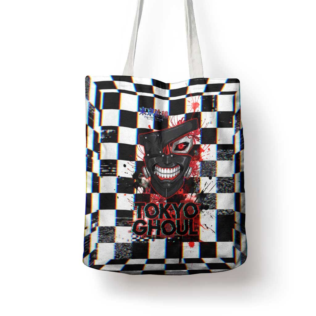 Tokyo Ghoul Kaneki Ken Tote Bag Glitchcore Anime Style with Dark Checker Pattern