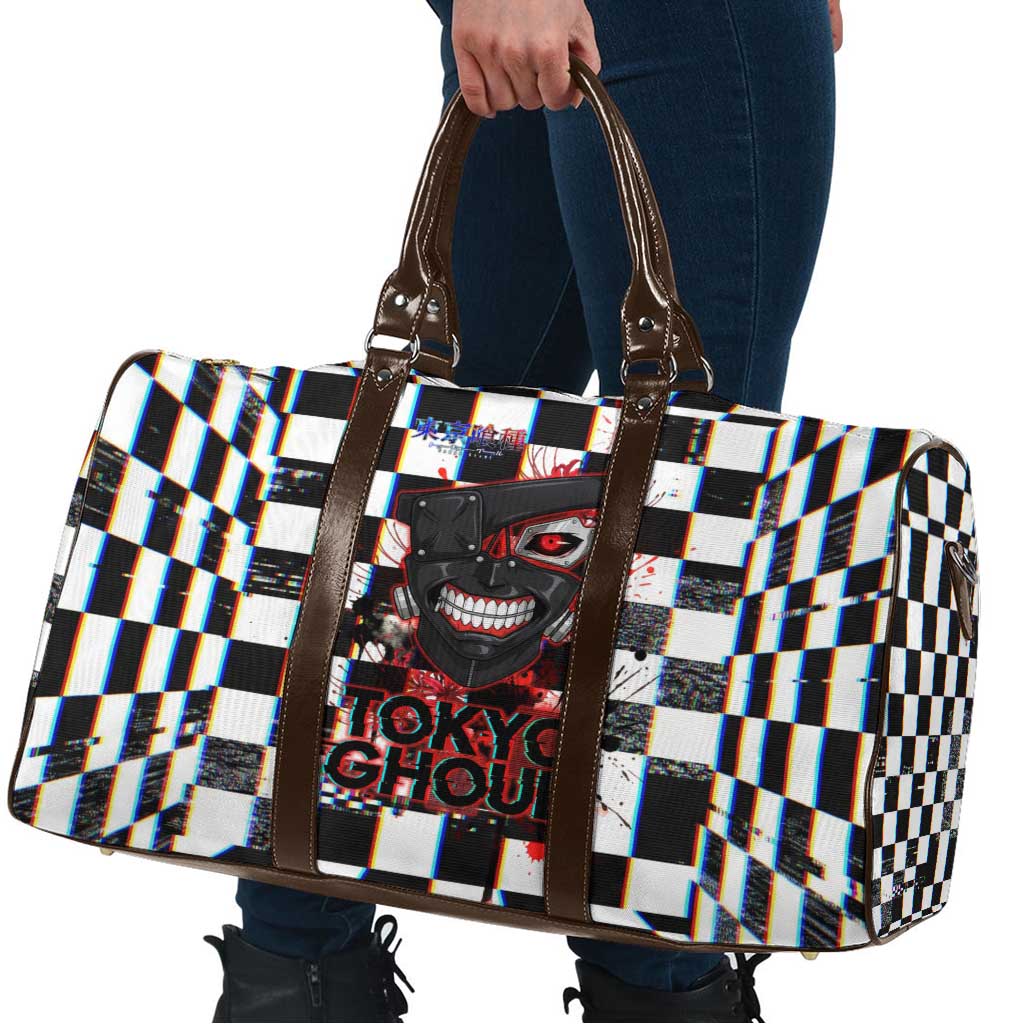 Tokyo Ghoul Kaneki Ken Travel Bag Glitchcore Anime Style with Dark Checker Pattern