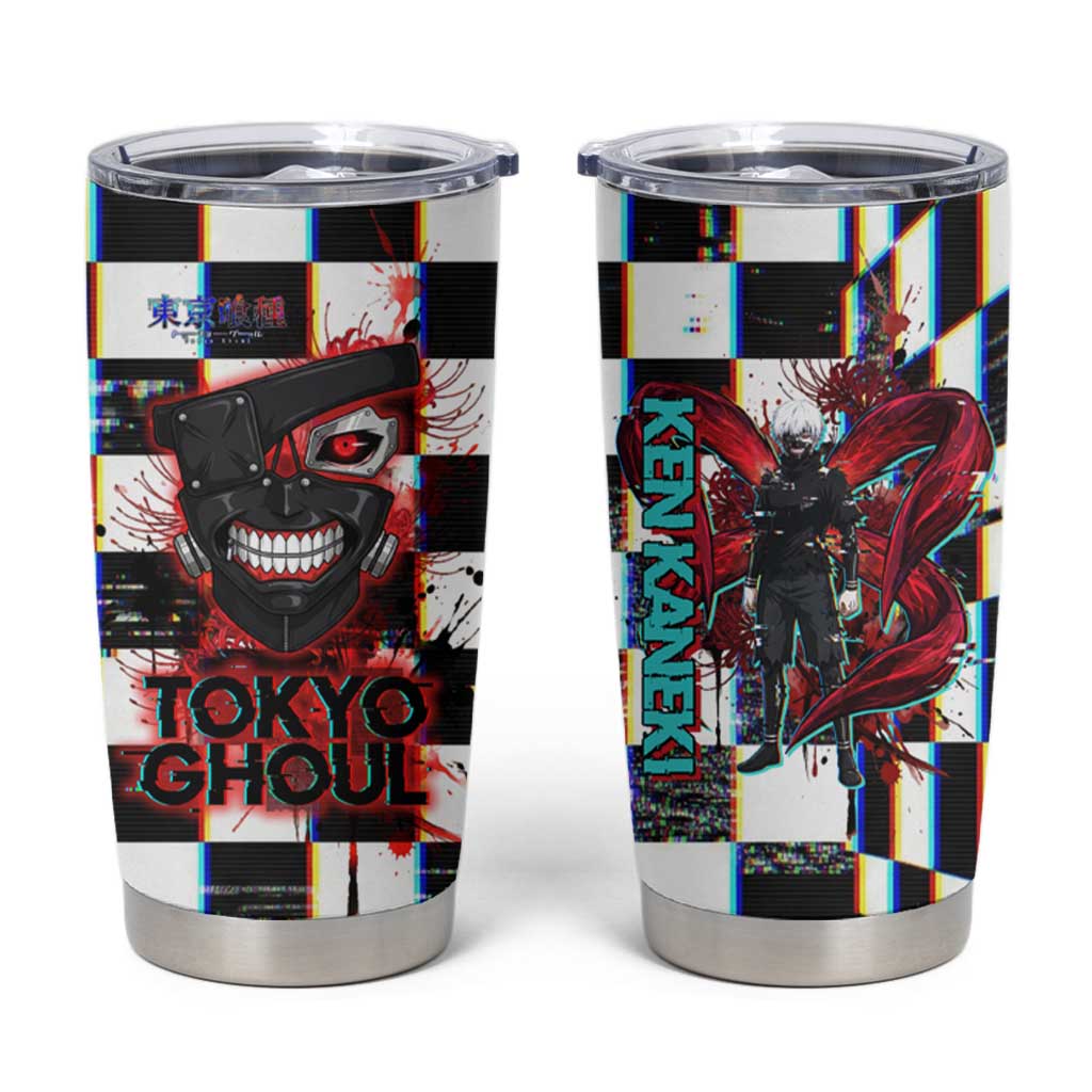 Tokyo Ghoul Kaneki Ken Tumbler Cup Glitchcore Anime Style with Dark Checker Pattern