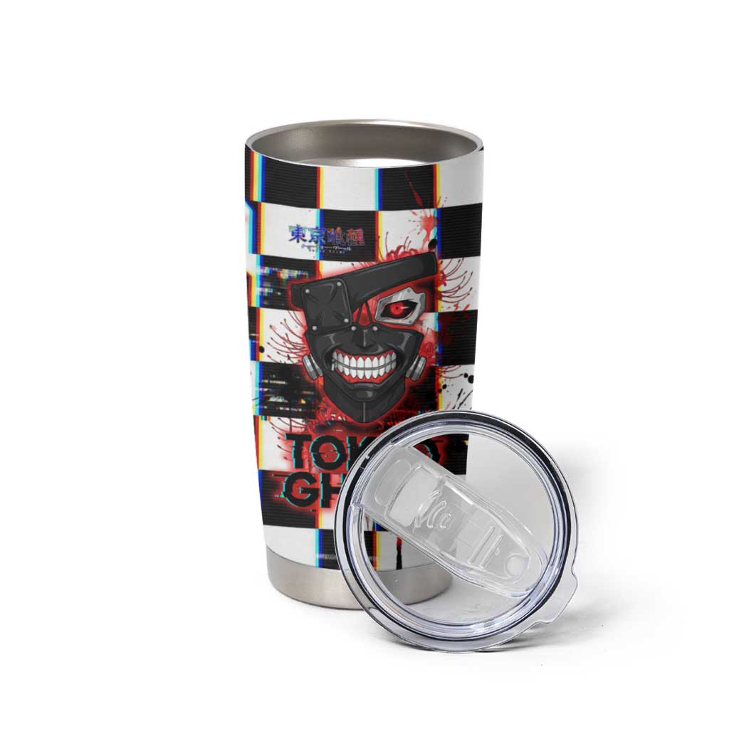 Tokyo Ghoul Kaneki Ken Tumbler Cup Glitchcore Anime Style with Dark Checker Pattern