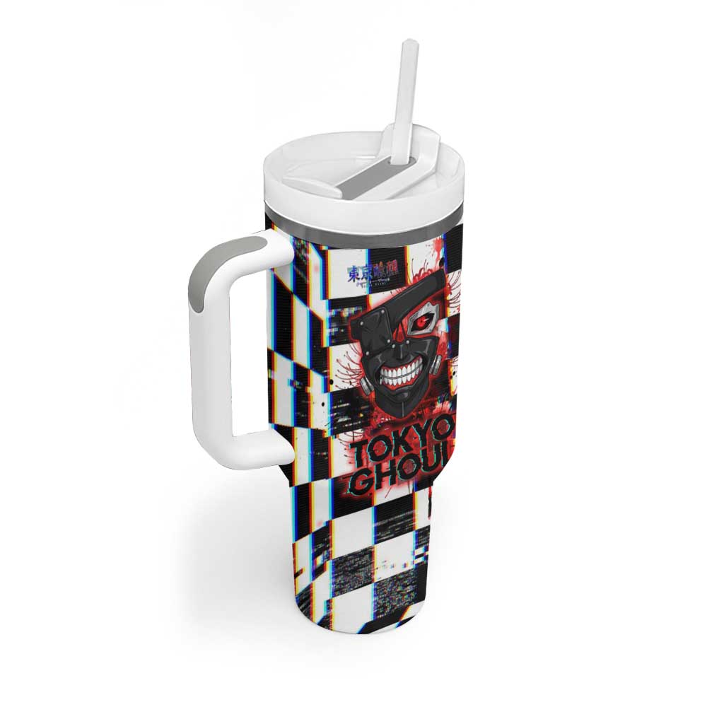 Tokyo Ghoul Kaneki Ken Tumbler With Handle Glitchcore Anime Style with Dark Checker Pattern