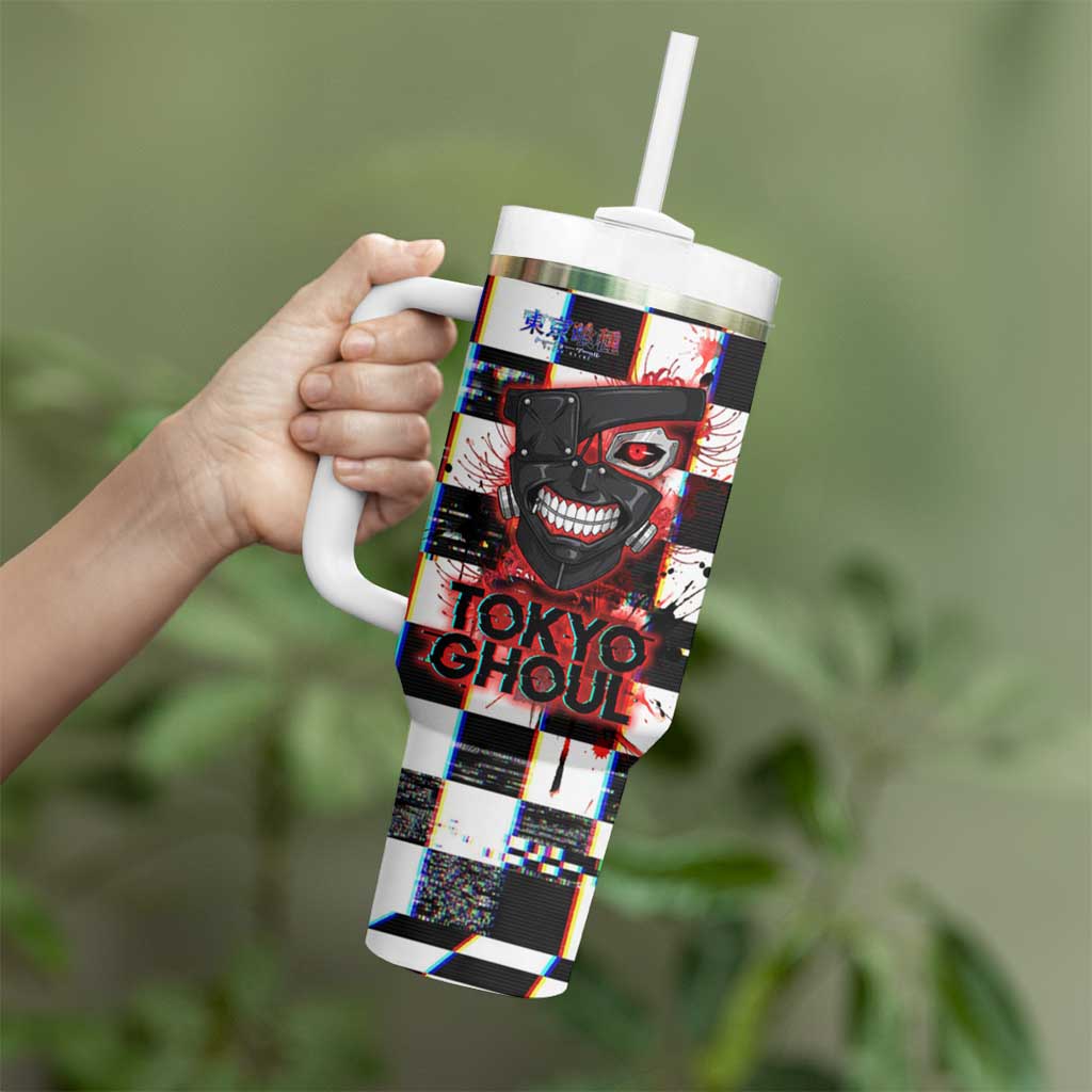 Tokyo Ghoul Kaneki Ken Tumbler With Handle Glitchcore Anime Style with Dark Checker Pattern