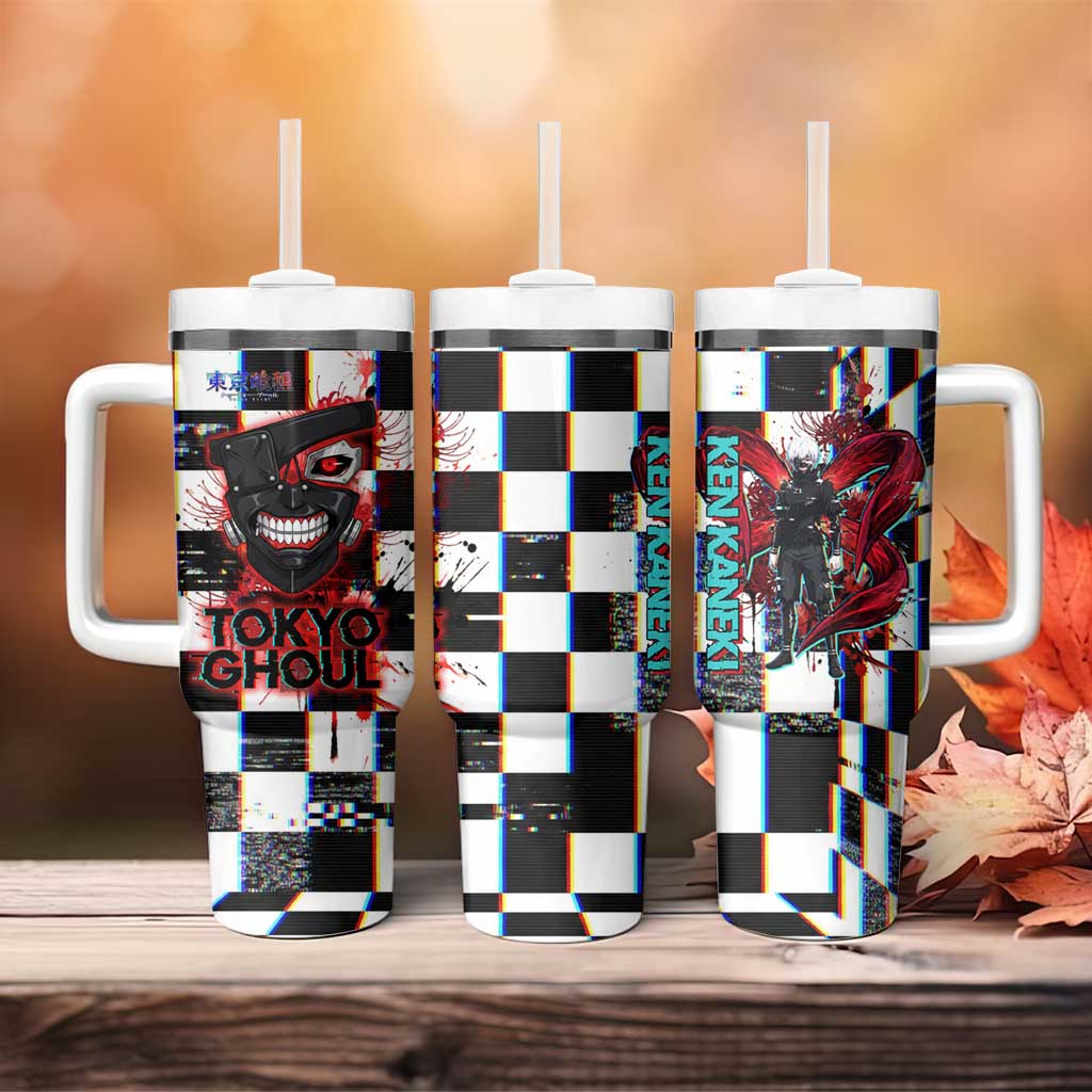 Tokyo Ghoul Kaneki Ken Tumbler With Handle Glitchcore Anime Style with Dark Checker Pattern