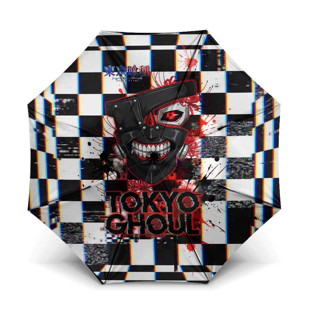 Tokyo Ghoul Kaneki Ken Umbrella Glitchcore Anime Style with Dark Checker Pattern