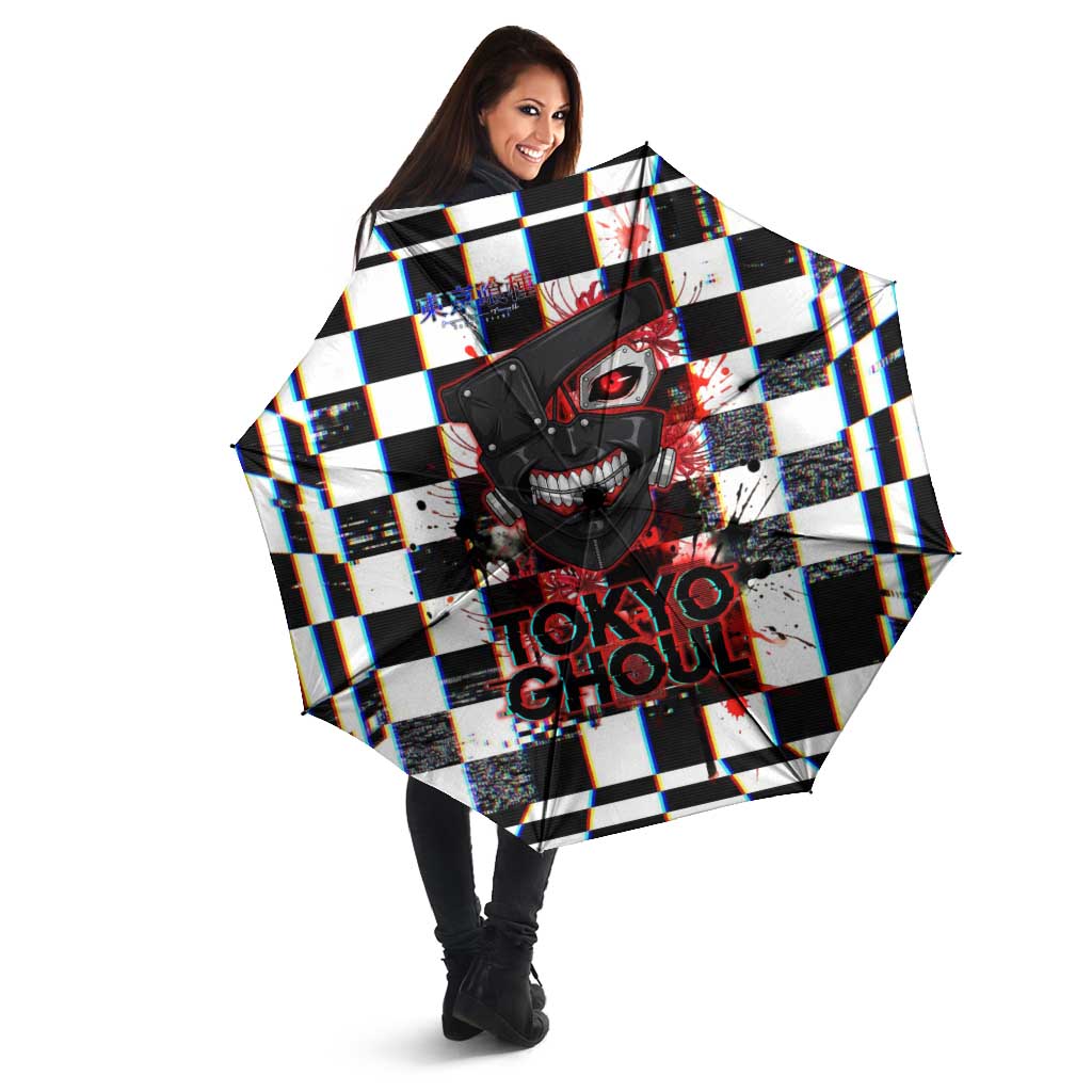 Tokyo Ghoul Kaneki Ken Umbrella Glitchcore Anime Style with Dark Checker Pattern