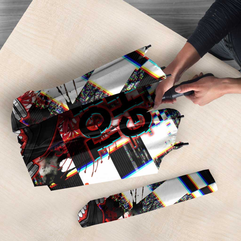 Tokyo Ghoul Kaneki Ken Umbrella Glitchcore Anime Style with Dark Checker Pattern