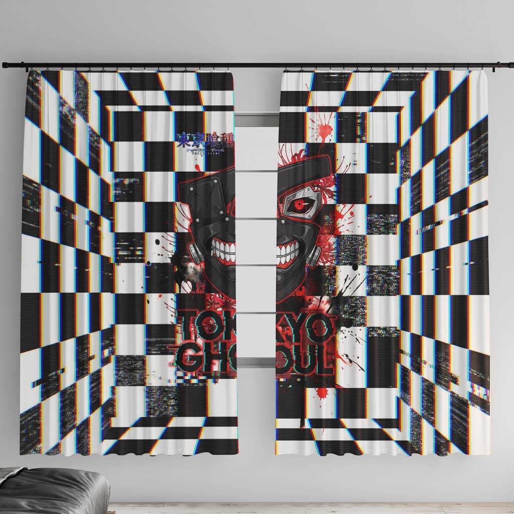 Tokyo Ghoul Kaneki Ken Window Curtain Glitchcore Anime Style with Dark Checker Pattern