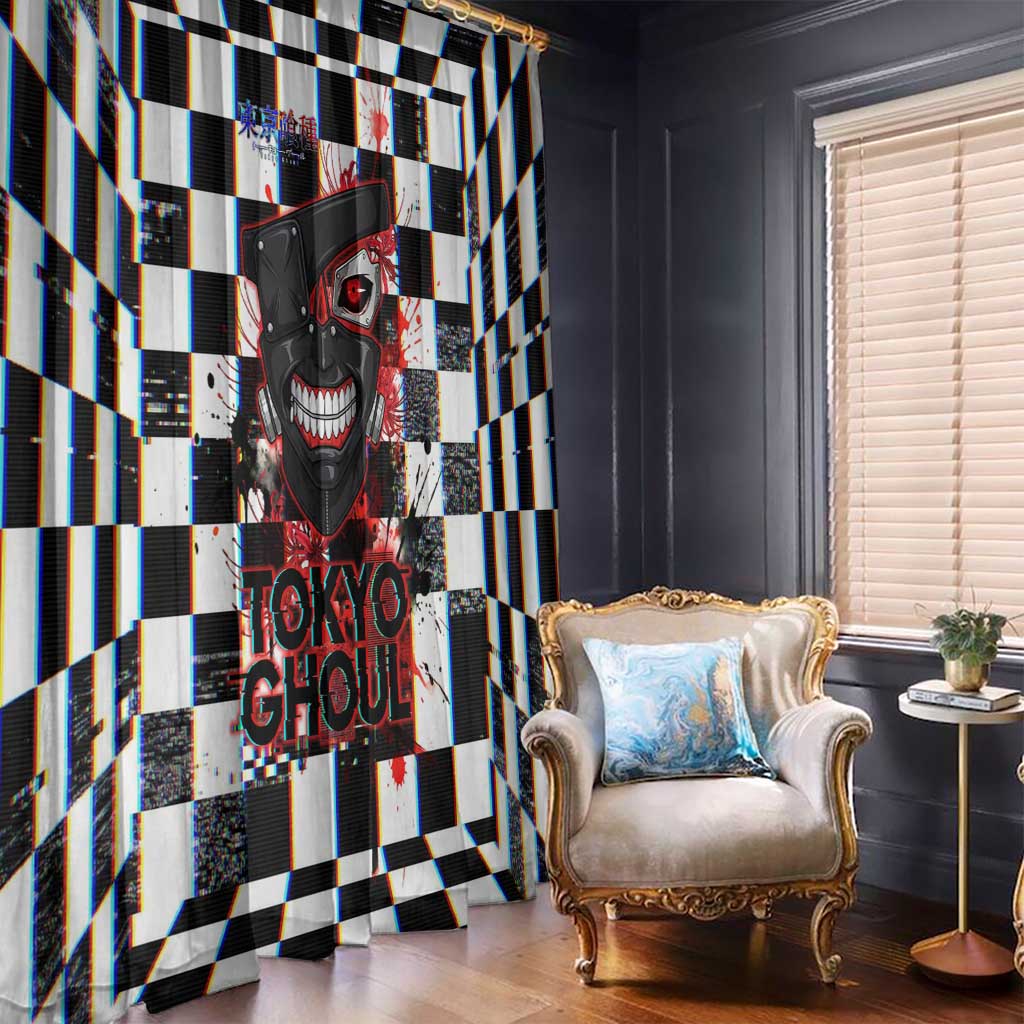 Tokyo Ghoul Kaneki Ken Window Curtain Glitchcore Anime Style with Dark Checker Pattern