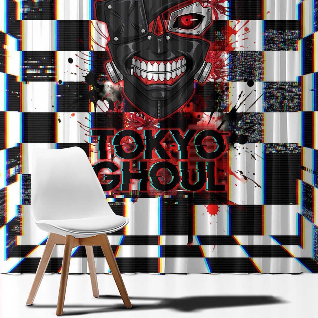 Tokyo Ghoul Kaneki Ken Window Curtain Glitchcore Anime Style with Dark Checker Pattern