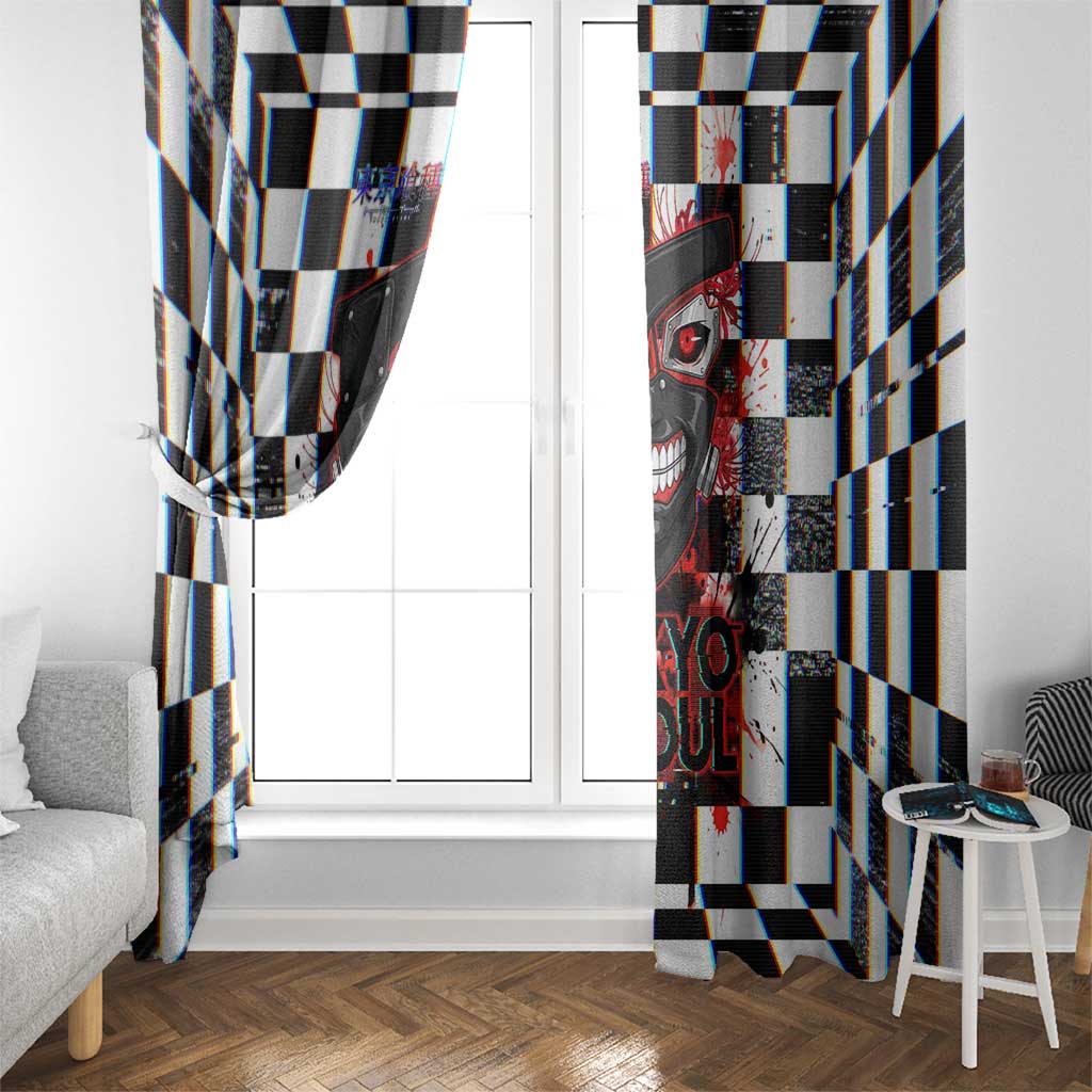 Tokyo Ghoul Kaneki Ken Window Curtain Glitchcore Anime Style with Dark Checker Pattern