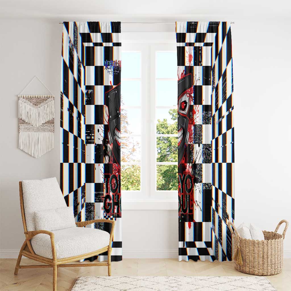 Tokyo Ghoul Kaneki Ken Window Curtain Glitchcore Anime Style with Dark Checker Pattern