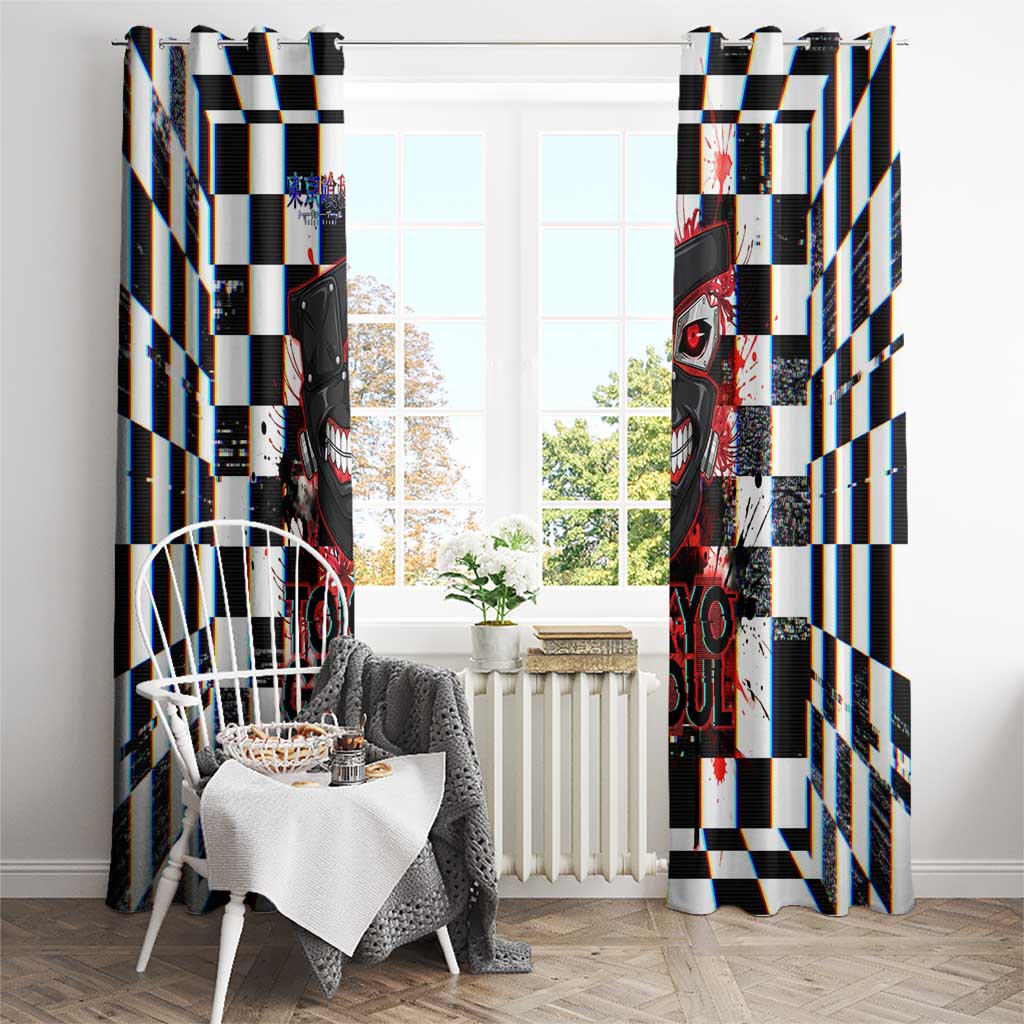 Tokyo Ghoul Kaneki Ken Window Curtain Glitchcore Anime Style with Dark Checker Pattern