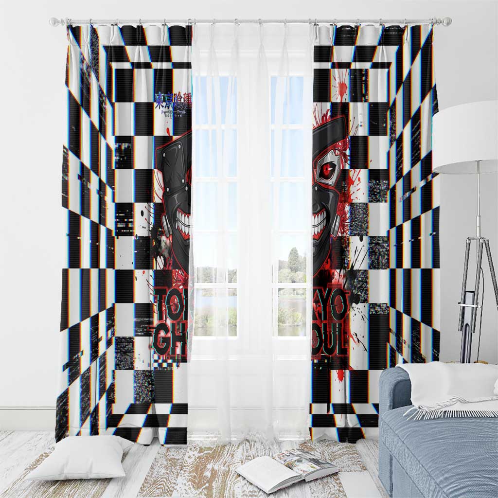 Tokyo Ghoul Kaneki Ken Window Curtain Glitchcore Anime Style with Dark Checker Pattern