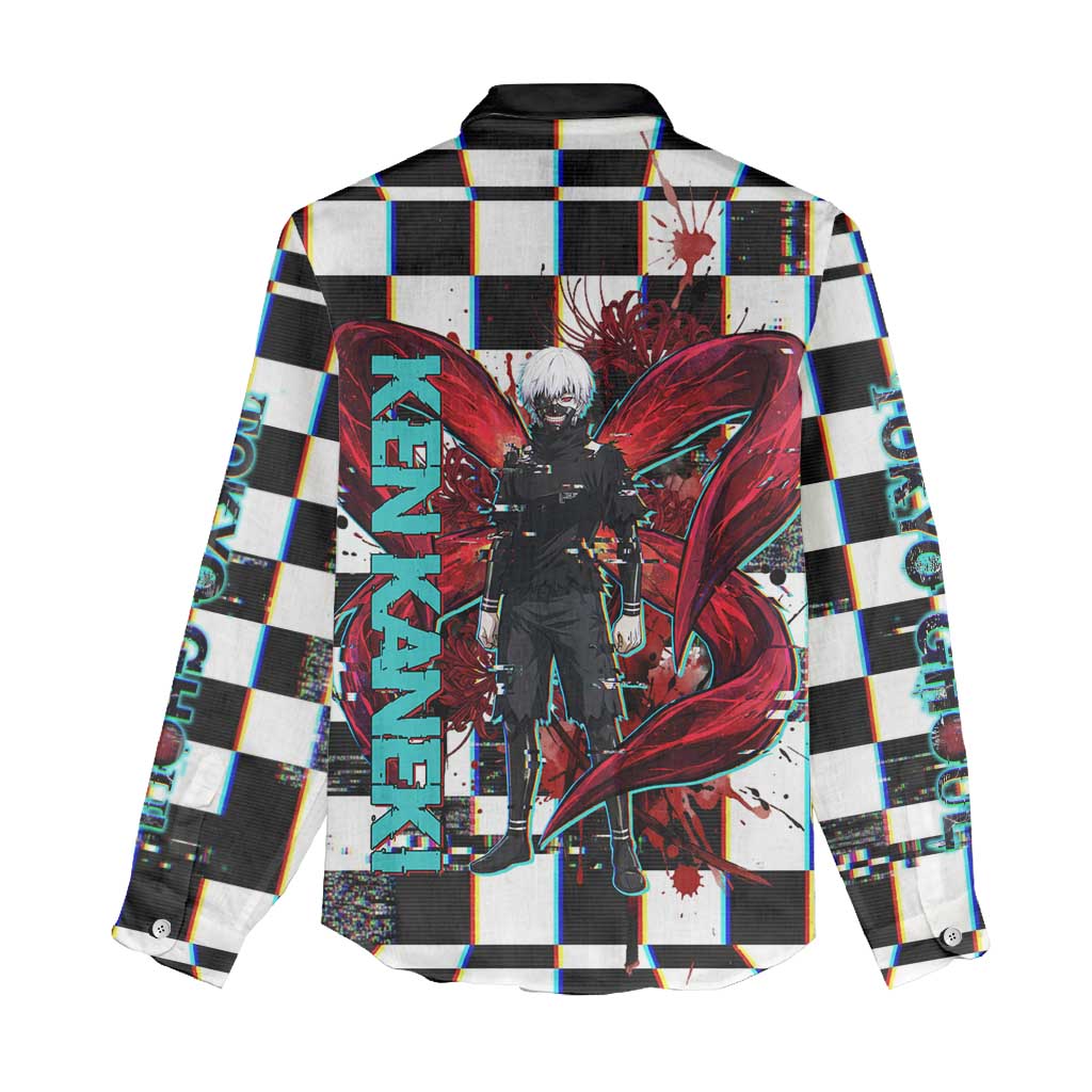 Tokyo Ghoul Kaneki Ken Women Casual Shirt Glitchcore Anime Style with Dark Checker Pattern