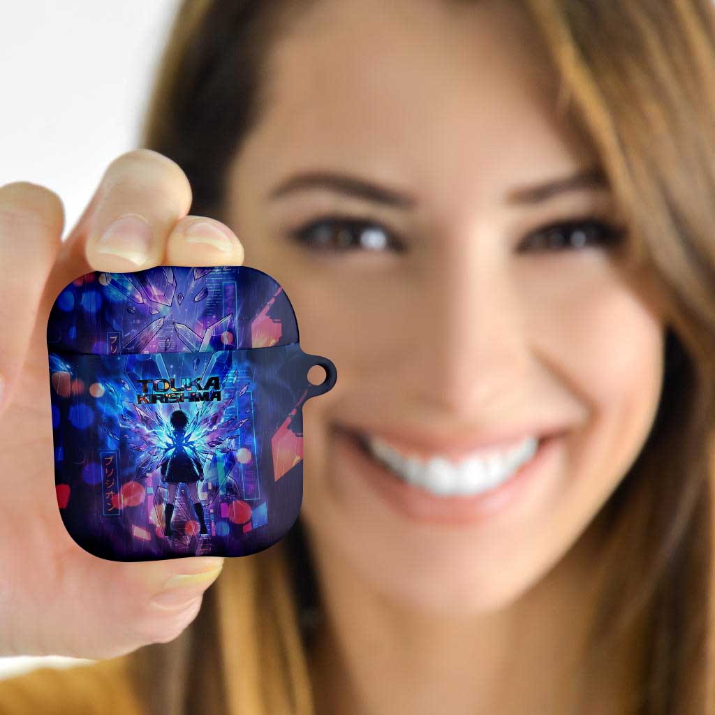 Touka Kirishima Tokyo Ghoul AirPods Case Cyberpunk Neon Style with Crystal Wings Effect