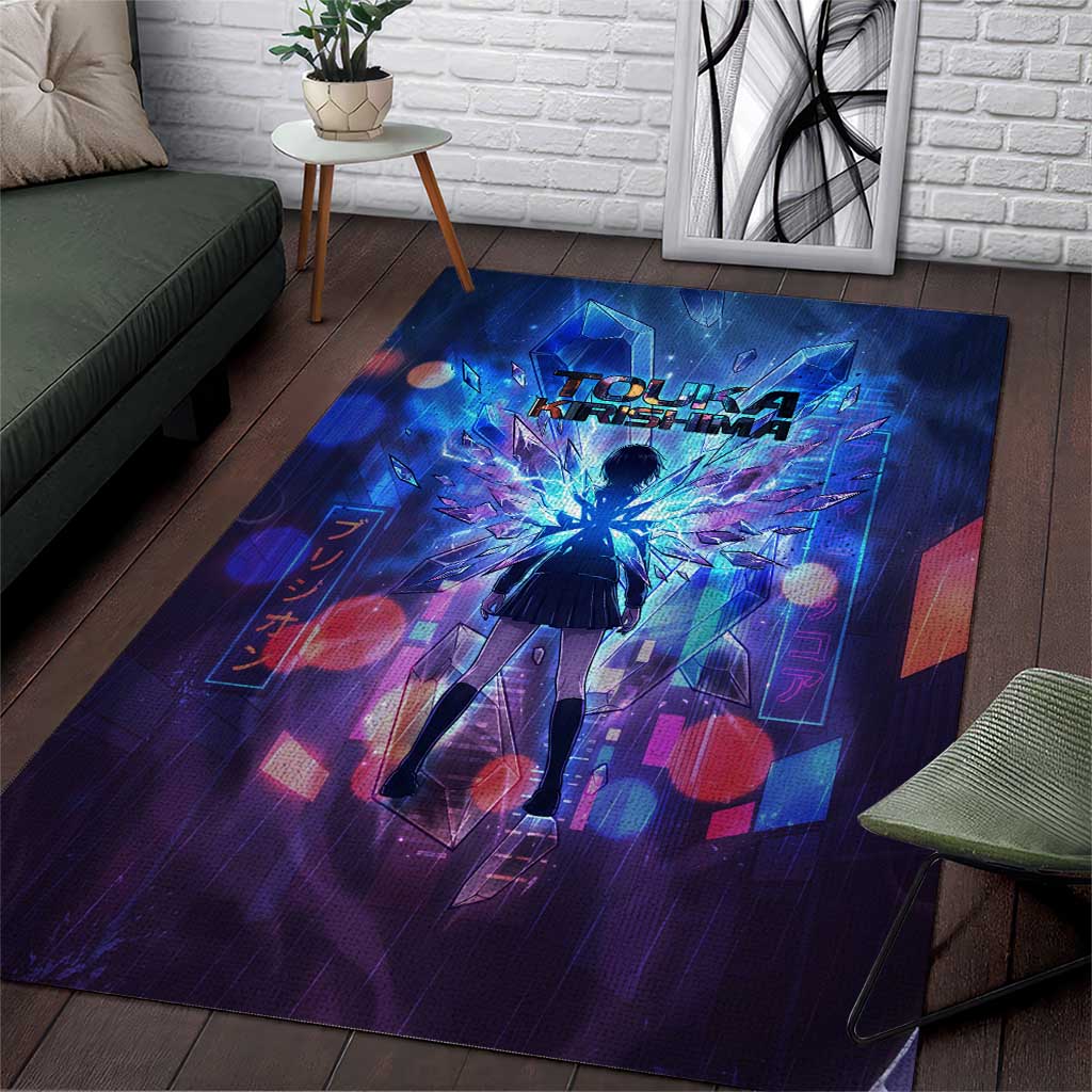 Touka Kirishima Tokyo Ghoul Area Rug Cyberpunk Neon Style with Crystal Wings Effect