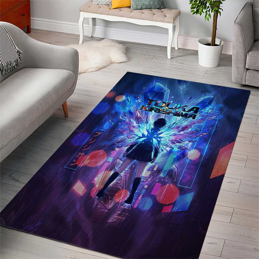 Touka Kirishima Tokyo Ghoul Area Rug Cyberpunk Neon Style with Crystal Wings Effect