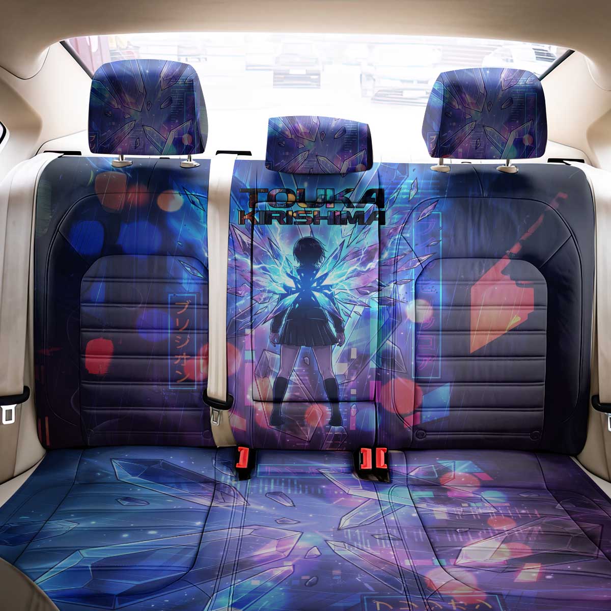 Touka Kirishima Tokyo Ghoul Back Car Seat Cover Cyberpunk Neon Style with Crystal Wings Effect