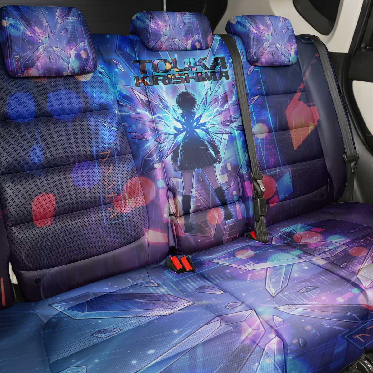 Touka Kirishima Tokyo Ghoul Back Car Seat Cover Cyberpunk Neon Style with Crystal Wings Effect