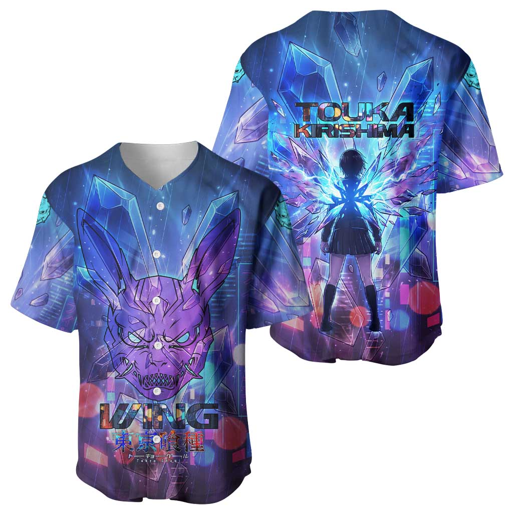 Touka Kirishima Tokyo Ghoul Baseball Jersey Cyberpunk Neon Style with Crystal Wings Effect