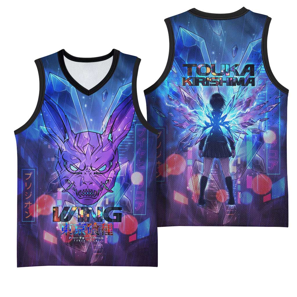 Touka Kirishima Tokyo Ghoul Basketball Jersey Cyberpunk Neon Style with Crystal Wings Effect