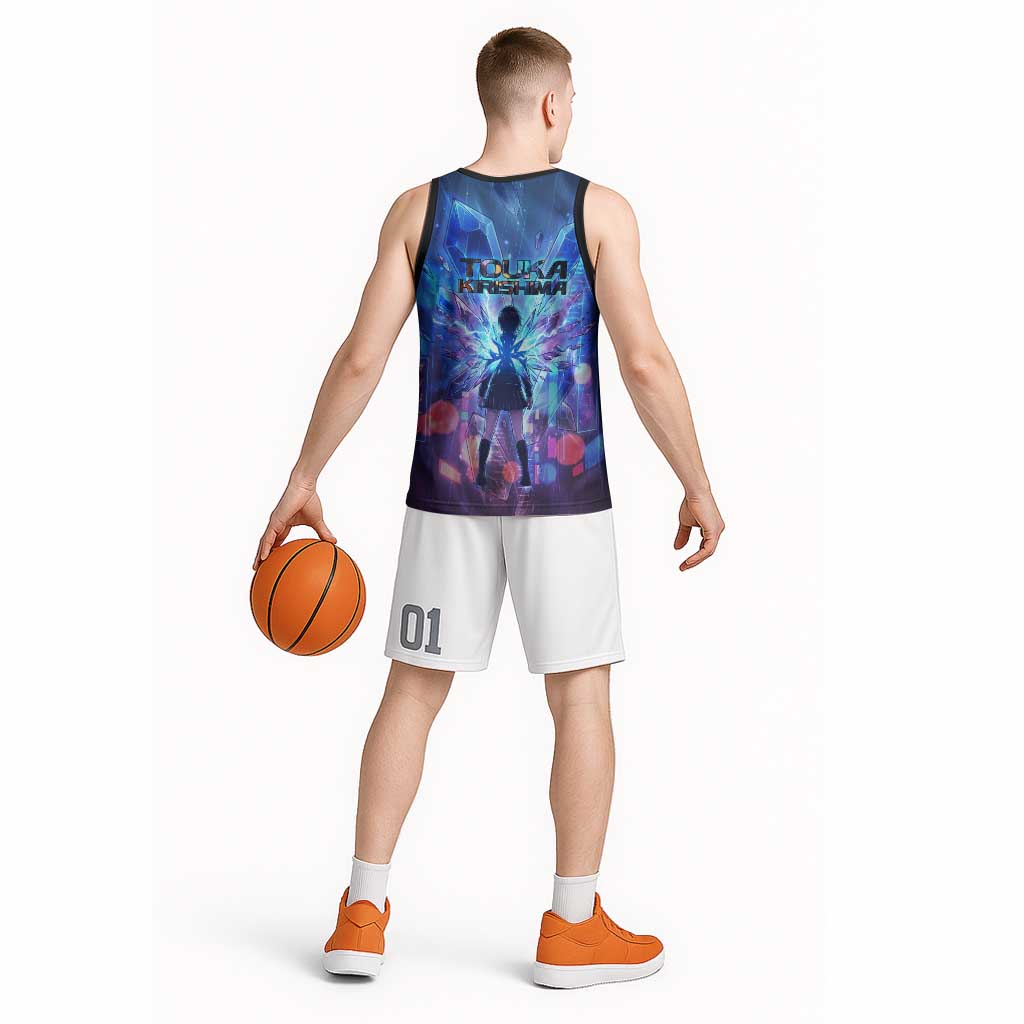 Touka Kirishima Tokyo Ghoul Basketball Jersey Cyberpunk Neon Style with Crystal Wings Effect