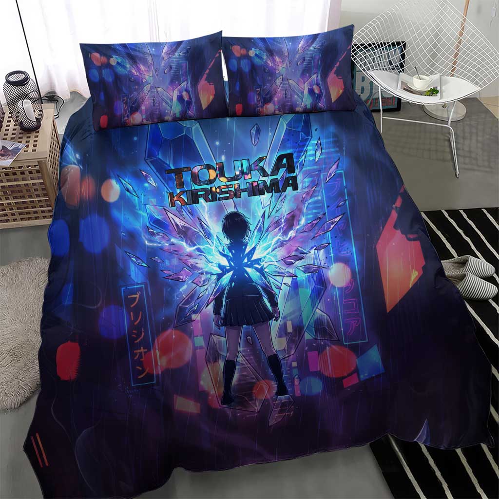 Touka Kirishima Tokyo Ghoul Bedding Set Cyberpunk Neon Style with Crystal Wings Effect
