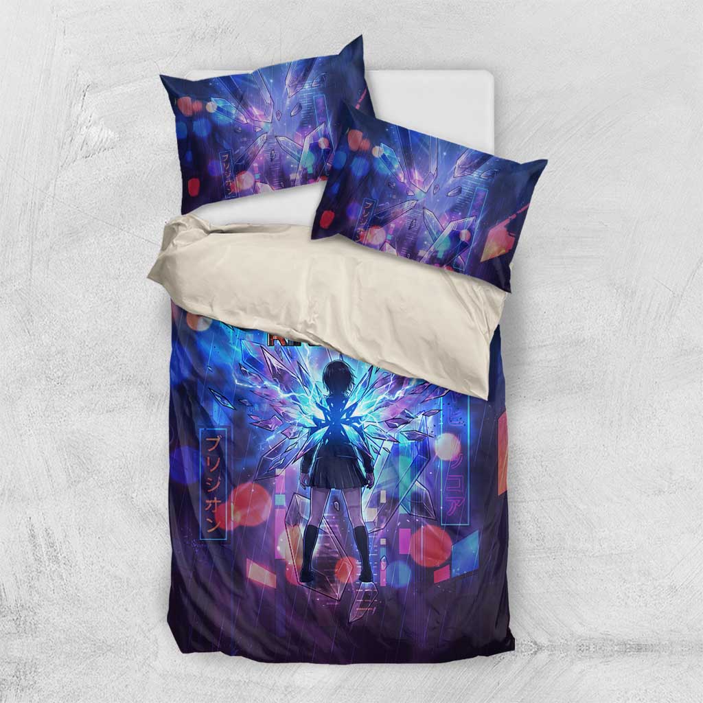 Touka Kirishima Tokyo Ghoul Bedding Set Cyberpunk Neon Style with Crystal Wings Effect