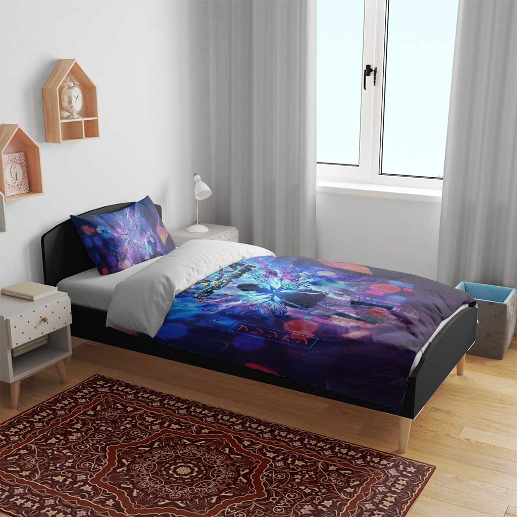 Touka Kirishima Tokyo Ghoul Bedding Set Cyberpunk Neon Style with Crystal Wings Effect