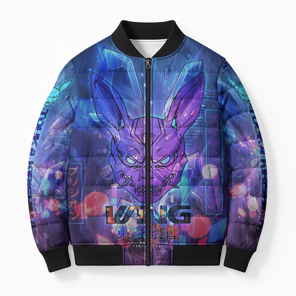 Touka Kirishima Tokyo Ghoul Bomber Puffer Jacket Cyberpunk Neon Style with Crystal Wings Effect